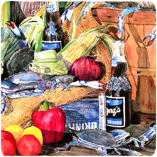 Picture of Carolines Treasures 8538FC Barqs And Crabs Foam Coasters - Set Of 4- 3.5 x 3.5 In.