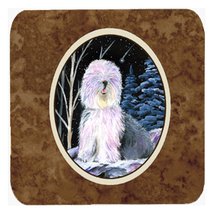 SS8409FC Starry Night Old English Sheepdog Foam Coasters - Set Of 4- 3.5 x 3.5 In.
