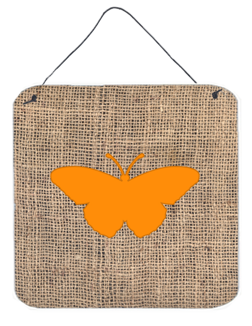 Butterfly Burlap And Orange Aluminium Metal Wall Or Door Hanging Prints - 6 x 6 In.