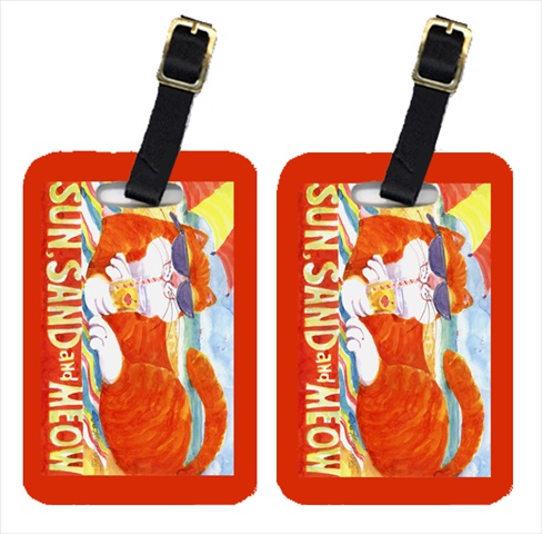 Picture of Carolines Treasures 6050BT Orange Tabby At The Beach Luggage Tag - Pair 2&#44; 4 x 2.75 In.
