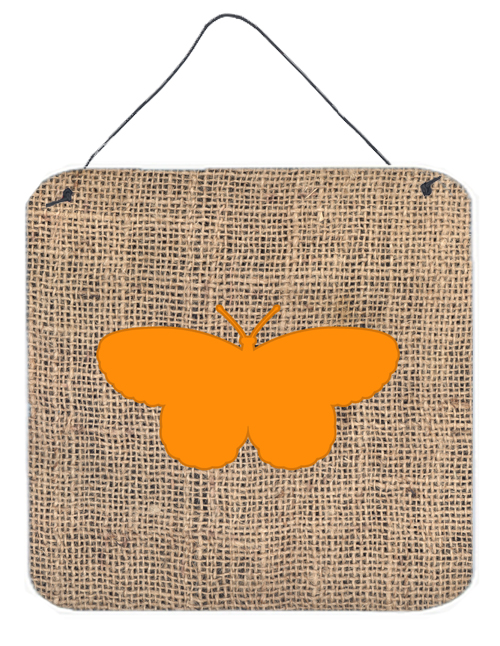 Butterfly Burlap And Orange Aluminium Metal Wall Or Door Hanging Prints - 6 x 6 In.