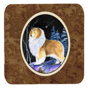 Starry Night Sheltie Foam Coasters - Set Of 4- 3.5 x 3.5 In.