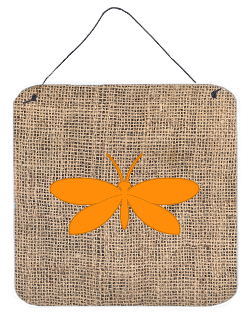 Moth Burlap And Orange Aluminium Metal Wall Or Door Hanging Prints - 6 x 6 In.