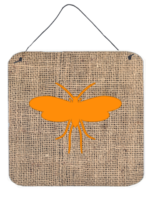 Moth Burlap And Orange Aluminium Metal Wall Or Door Hanging Prints - 6 x 6 In.