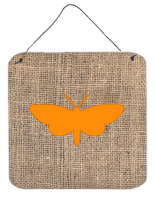 Moth Burlap And Orange Aluminium Metal Wall Or Door Hanging Prints - 6 x 6 In.