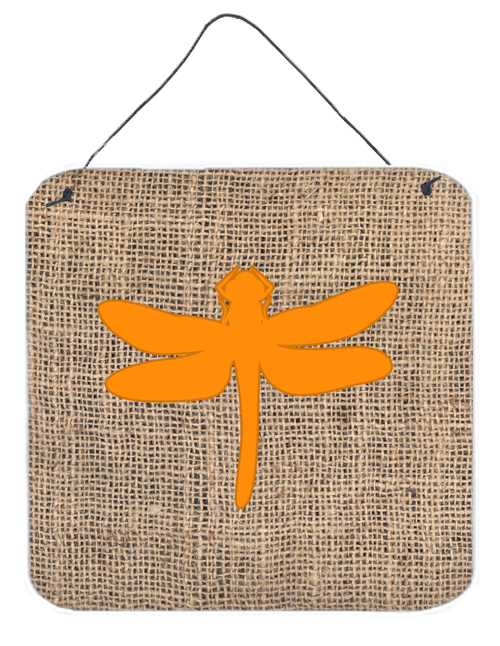 BB1062-BL-OR-DS66 Dragonfly Burlap And Orange Aluminium Metal Wall Or Door Hanging Prints - 6 x 6 In.