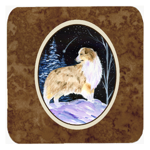 Starry Night Australian Shepherd Foam Coasters - Set Of 4- 3.5 x 3.5 In.
