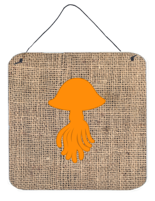 Jellyfish Burlap And Orange Aluminium Metal Wall Or Door Hanging Prints - 6 x 6 In.