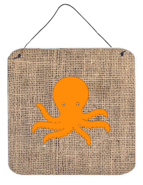 BB1090-BL-OR-DS66 Octopus Burlap And Orange Aluminium Metal Wall Or Door Hanging Prints - 6 x 6 In.