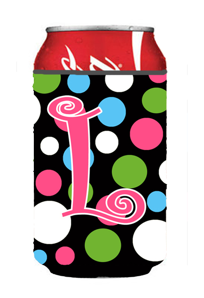 CJ1038-LCC Letter L Initial Monogram - Polkadots And Pink Can Or Bottle  Hugger
