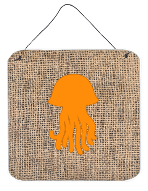 Jellyfish Burlap And Orange Aluminium Metal Wall Or Door Hanging Prints - 6 x 6 In.