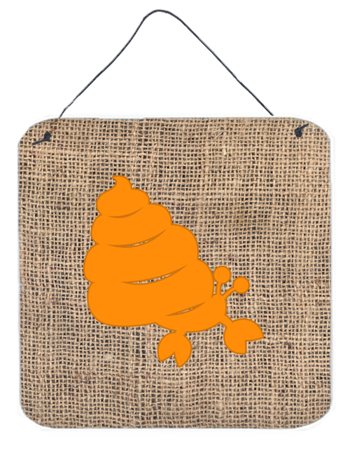 Hermit Crab Burlap And Orange Aluminium Metal Wall Or Door Hanging Prints - 6 x 6 In.