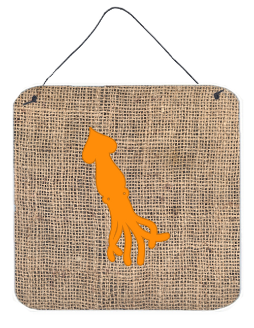 BB1096-BL-OR-DS66 Squid Burlap And Orange Aluminium Metal Wall Or Door Hanging Prints - 6 x 6 In.