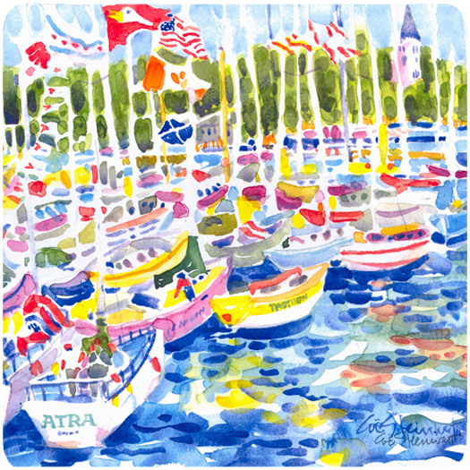 Picture of Carolines Treasures 6117FC Bunch Of Boats At Harbour Foam Coasters - Set Of 4- 3.5 x 3.5 In.