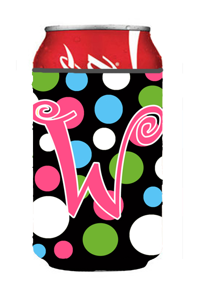 CJ1038-WCC Letter W Initial Monogram - Polkadots And Pink Can Or Bottle Hugger