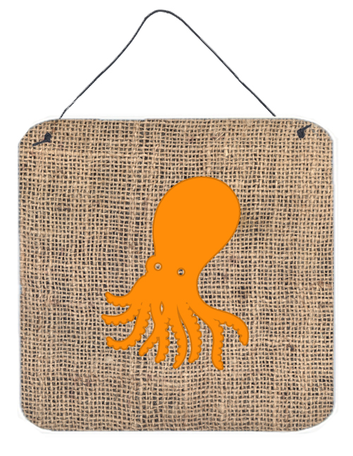 Octopus Burlap And Orange Aluminium Metal Wall Or Door Hanging Prints - 6 x 6 In.