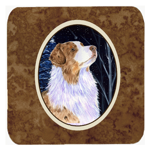 Starry Night Australian Shepherd Foam Coasters - Set Of 4- 3.5 x 3.5 In.
