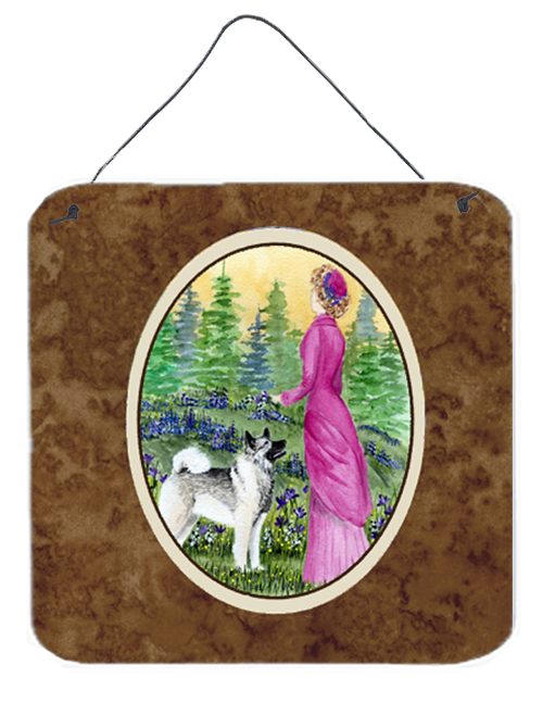 Lady With Her Norwegian Elkhound Aluminium Metal Wall Or Door Hanging Prints - 6 x 6 In.