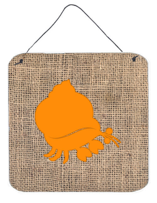 Hermit Crab Burlap And Orange Aluminium Metal Wall Or Door Hanging Prints - 6 x 6 In.