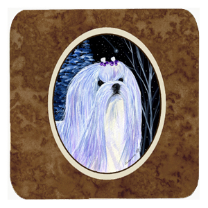 Starry Night Maltese Foam Coasters - Set Of 4- 3.5 x 3.5 In.