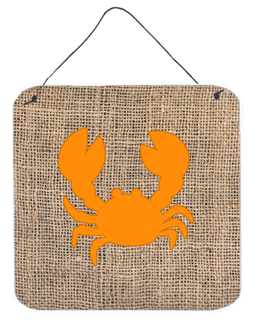 BB1104-BL-OR-DS66 Crab Burlap And Orange Aluminium Metal Wall Or Door Hanging Prints - 6 x 6 In.