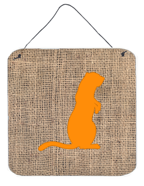 BB1118-BL-OR-DS66 Meerkat Burlap And Orange Aluminium Metal Wall Or Door Hanging Prints - 6 x 6 In.