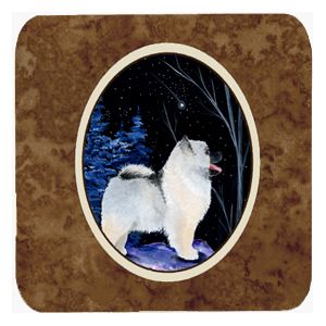 Starry Night Keeshond Foam Coasters - Set Of 4- 3.5 x 3.5 In.