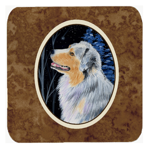 Starry Night Australian Shepherd Foam Coasters - Set Of 4- 3.5 x 3.5 In.
