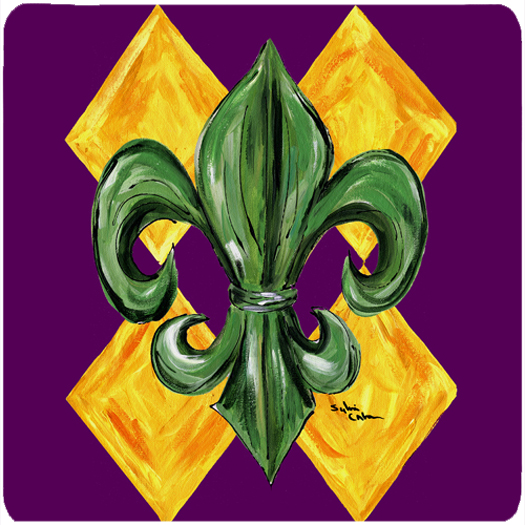 Mardi Gras Harlequin Fleur De Lis Foam Coasters - Set Of 4, 3.5 x 3.5 In.