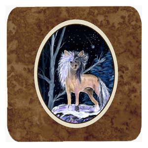 Starry Night Chinese Crested Foam Coasters - 3.5 x 3.5 In.
