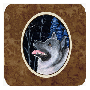 Starry Night Norwegian Elkhound Foam Coasters - Set Of 4- 3.5 x 3.5 In.