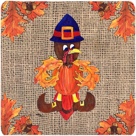 8743FC Thanksgiving Turkey Pilgrim Fleur De Lis Foam Coasters - Set Of 4- 3.5 x 3.5 In.