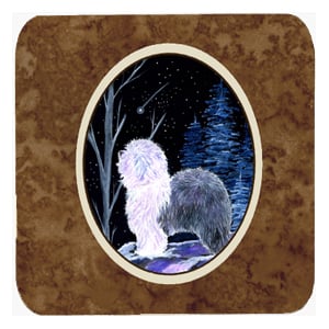 SS8401FC Starry Night Old English Sheepdog Foam Coasters - Set Of 4- 3.5 x 3.5 In.