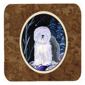 SS8406FC Starry Night Old English Sheepdog Foam Coasters - Set Of 4- 3.5 x 3.5 In.