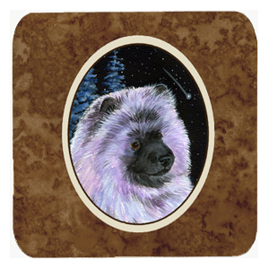 Starry Night Keeshond Foam Coasters - Set Of 4- 3.5 x 3.5 In.