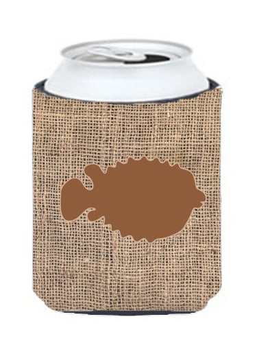 Fish - Blowfish Burlap And Brown Can Or Bottle  Hugger