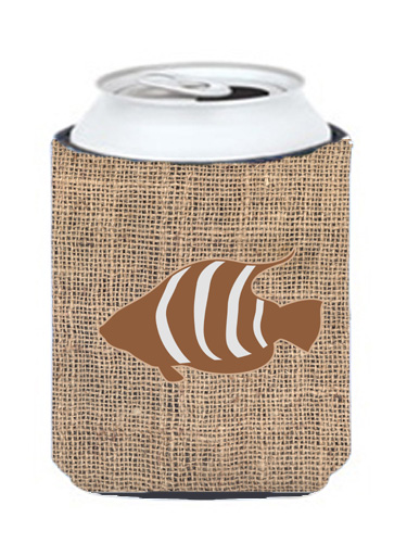 Fish Burlap And Brown Can Or Bottle Hugger
