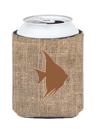 Angel Fish Burlap And Brown Can Or Bottle  Hugger