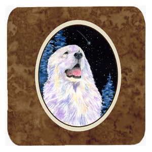 Starry Night Great Pyrenees Foam Coasters - Set Of 4- 3.5 x 3.5 In.