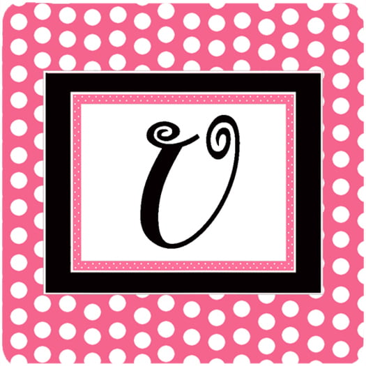 CJ1001-UFC Monogram - Pink Black Polka Dots Foam Coasters- Initial Letter U - Set Of 4- 3.5 x 3.5 In.