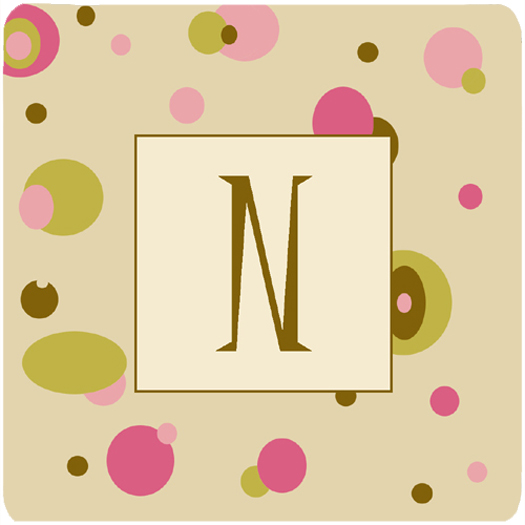 Monogram - Tan Dots Foam Coasters, Initial Letter N - Set Of 4, 3.5 x 3.5 In.