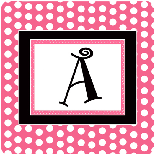 CJ1001-AFC Monogram - Pink Black Polka Dots Foam Coasters- Initial Letter A - Set Of 4- 3.5 x 3.5 In.
