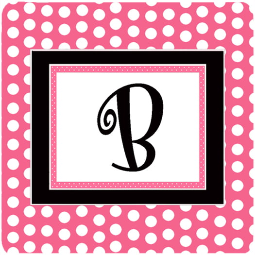 CJ1001-BFC Monogram - Pink Black Polka Dots Foam Coasters- Initial Letter B - Set Of 4- 3.5 x 3.5 In.