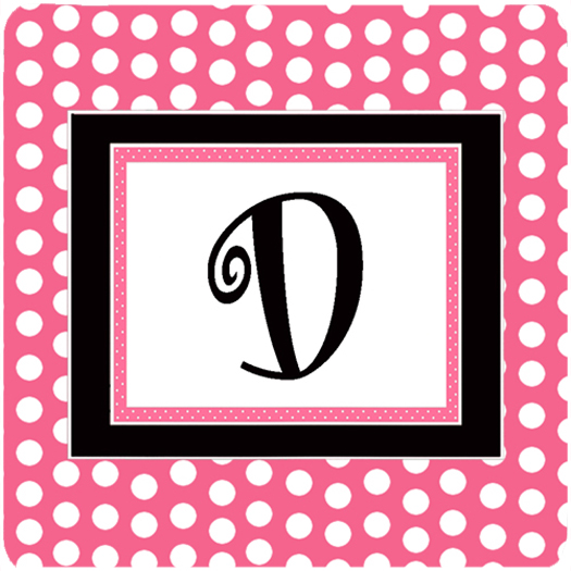 CJ1001-DFC Monogram - Pink Black Polka Dots Foam Coasters- Initial Letter D - Set Of 4- 3.5 x 3.5 In.