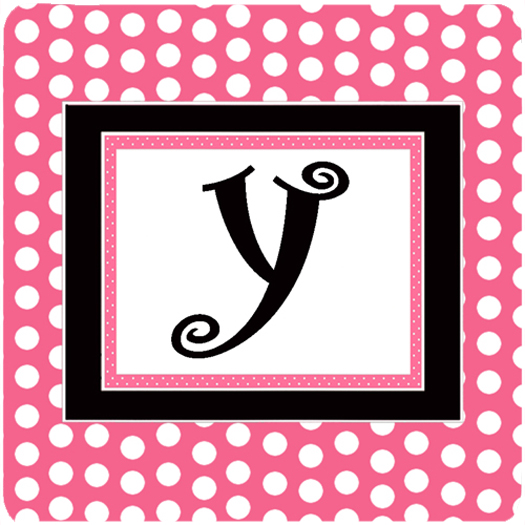 CJ1001-YFC Monogram - Pink Black Polka Dots Foam Coasters- Initial Letter Y - Set Of 4- 3.5 x 3.5 In.