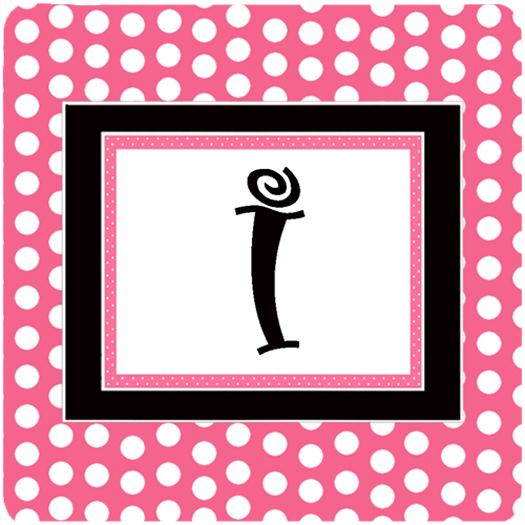 CJ1001-IFC Monogram - Pink Black Polka Dots Foam Coasters- Initial Letter I - Set Of 4- 3.5 x 3.5 In.