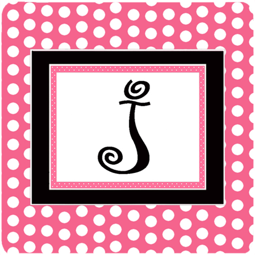 CJ1001-JFC Monogram - Pink Black Polka Dots Foam Coasters- Initial Letter J - Set Of 4- 3.5 x 3.5 In.