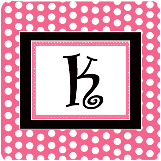 CJ1001-KFC Monogram - Pink Black Polka Dots Foam Coasters- Initial Letter K - Set Of 4- 3.5 x 3.5 In.