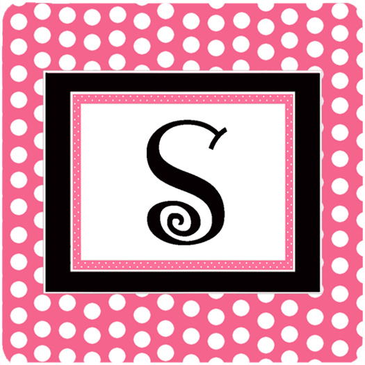 CJ1001-SFC Monogram - Pink Black Polka Dots Foam Coasters Initial Letter S- Set Of 4