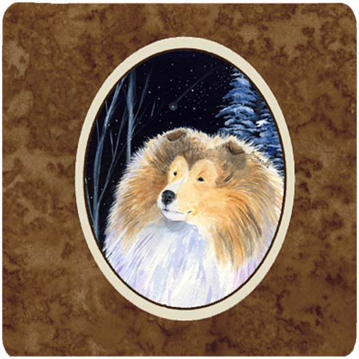 Starry Night Collie Foam Coasters, Set Of 4